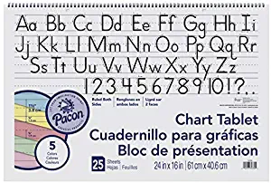 Pacon Chart Tablet, 24 x 16 Inches, 1-1/2 Inch Ruled Long Way, 25 Sheets - 384810