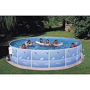 12' Round by 36" Wall Height Fun N Sun Club Above Ground Swimming Pool Set (No Port Hole) | Bundle with Solid Blue Liner, A Framer Ladder, Filter and Skimmer