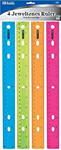 BAZIC Jeweltones Color Ruler, 12 Inches, 1 Pack of 4 Rulers