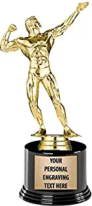 Crown Awards Bodybuilding Trophies with Custom Engraving, 7.25" Personalized Male Bodybuilder Trophy On Deluxe Round Base Prime