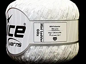 Bright White Mini Glitz Ladder Yarn Ice Silver Sparkles Trellis 33592 50gr 164Yd