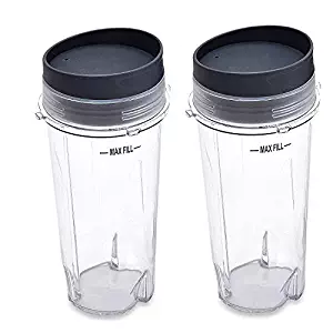 Blendin Replacement 16oz Single Serve Cup with To Go Lid, Fits Ninja Blenders with 4 Tabs and 3" Diameter (2 Pack)