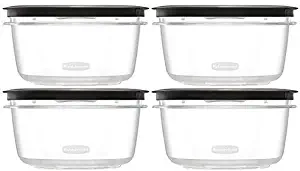 Rubbermaid Premier Food Storage Container, 4 Pack, 5 Cup, Grey