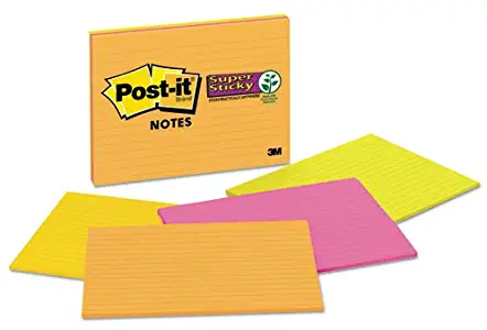 Post-it® Notes Super Sticky - Super Sticky Large Format Notes, 8 x 6, Lined, Four Colors, 4 45-Sheet Pads/Pack - Sold As 1 Pack - Great for making meetings more productive.
