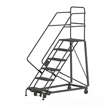 Tri-Arc KDHS106242 6-Step Heavy-Duty Safety Angle Steel Rolling Industrial & Warehouse Ladder with Grip Strut Tread