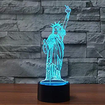 YKL WORLD 3D Illusion Lamp Statue of Liberty LED Night Light Touch Control 7 Colors Changing Table Lamp Bedroom Bedside Decor Lighting Christmas Birthdays Gifts for Boys Girls Toys