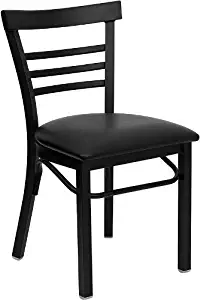 Flash Furniture HERCULES Series Black Three-Slat Ladder Back Metal Restaurant Chair - Black Vinyl Seat