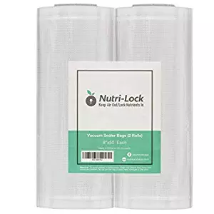 Nutri-Lock Vacuum Sealer Bags. 2 Pack 8x50 Commercial Grade Sealer Rolls for FoodSaver, Sous Vide