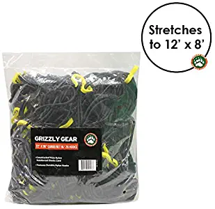 Grizzly Gear Extra Large Bungee Cargo Net | Weatherproof Truck Bed/Trailer Net | 7" Mesh Stretches to 12' x 8' | 28 Durable Nylon Hooks | Heavy-Duty Hardware