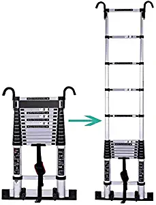 lqgpsx EN131 Aluminum Telescoping Ladder with Detachable Hook, Heavy Duty Extension Ladder Type I Professional Series, 330 lb Max Capacity (Size : 19ft/5.9M)