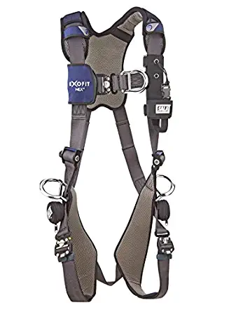 3M DBI-SALA 1113212 Exofit NEX Aluminum Back, Front and Side D-Rings with Locking Quick Connect Buckle Leg Straps and Comfort Padding, Large, Grey