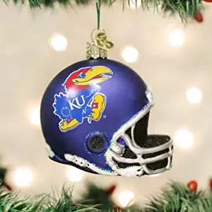 Old World Christmas University Jayhawks Glass Blown Ornaments for Christmas Tree, Kansas Helmet