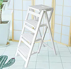 Folding Ladder Staircase Multi-Functional Folding Solid Wood Ladder Stool,Step Stool Household Muliti-Color Stool Step Ladder Foldable Stepladder,White,Four