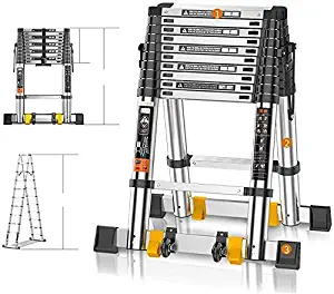 BBG Easy and Multifunction Convenient Folding Telescopic Ladder,Folding Ladder with Wheels Lifting Engineering Ladder Straight Stairs Thickening Herringbone Ladder,3.2M