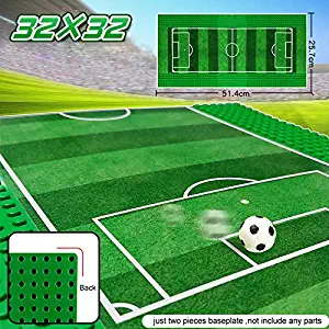 Brick Building Base Plate with Football Field - Large 10"x10" Football Field Baseplates (2 Pack) ,100% Compatible with All Major Brands