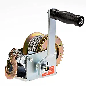 600lbs Capacity Heavy Duty Hand Winch, Hand Crank Strap Gear Winch with 8m Steel Wire, Manual Operated Two-Way Ratchet ATV Boat Trailer Marine (600LBS)