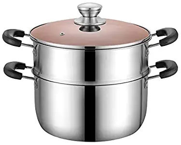 VENTION 2 Tier 304 Stainless Steel Steamer Pot with Steamer Insert and Vented Glass Lid, 3 Piece Set, 5 Quarts