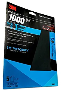 3M Wetordry Sandpaper, 32021, 1000 grit, 9 in x 11 in, 5 sheets per pack