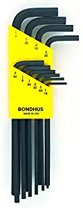 Bondhus 12138 Set of 10 Hex L-wrenches, Long Length, sizes 1/16-1/4-Inch