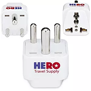 Premium US to India Power Adapter Plug (Type D, 3 Pack) - Individually Tested in the USA by Hero Travel Supply - Includes 2 Free India Ebooks & Cotton Carry Bag - Grounded, White