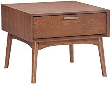 Zuo Modern Design District Side Table, Mid-century Aesthetic, Clean Lines and Warm Walnut Tones, Beautiful Drawers with Rails and Stainless Steel Handles