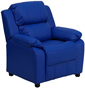 Flash Furniture Deluxe Padded Contemporary Blue Vinyl Kids Recliner with Storage Arms