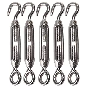 BQLZR M4 Stainless Steel 304 Hook & Eye Turnbuckle Wire Rope Tension Pack of 5