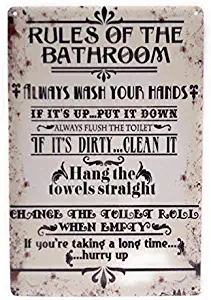 Rules of The Bathroom, Always Wash Your Hands Funny Tin Sign, Bathroom Sign, Home Décor, Laundry Room Sign, Kids Bathroom Sign 8-Inch by 12-Inch | TSC 261 |