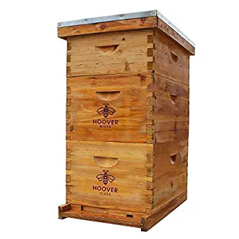 Natural Bees Wax Coated Hoover Hives 8 Frame Bee Hive Includes Frames and Foundations (2 Deep Box, 1 Medium Box)