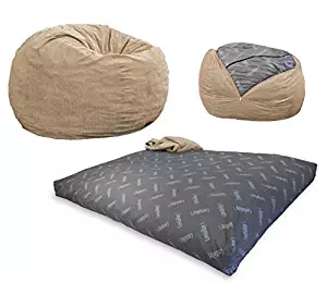 CordaRoy's Bean Bag Chair, Corduroy Convertible Chair Folds from Bean Bag to Bed, As Seen on Shark Tank- Khaki, King Size