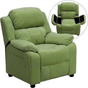 Flash Furniture Deluxe Padded Contemporary Avocado Microfiber Kids Recliner with Storage Arms