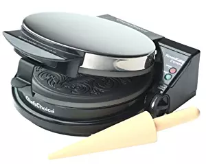 Chef'sChoice 839 KrumKake Express Krumkake Cookie Maker with Color Select Quick Baking Instant Temperature Recovery Fast Bake Easy to Clean with Overflow Channel Includes Cone Roller, Black