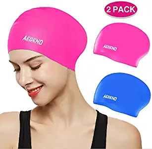 Aegend Swim Caps for Long Hair (2 Pack), Durable Silicone Swimming Caps for Women Men Adults Youths Kids, Easy to Put On and Off, 4 Colors