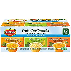 Del Monte No Sugar Added Fruit Cup Variety Pack (Peaches, Pears, Mandarin Oranges) – 4-Ounce (Pack of 12)