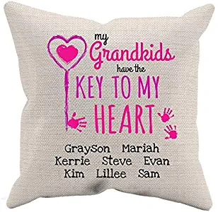 Gear Essence Personalized Grandma Pillow Cover with Customized Text for Grandkids Names Perfect for A Great Grandma, Key to My Heart