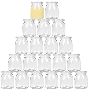 Timoo 20 pack-7 oz Yogurt Jars, Clear Glass pudding Jars With Lids, Yogurt Glass Jar Container with PE Cap for Yogurt, Pudding, Milk, Jam, Mousse and More