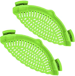 Coolnice 2 Pack Clip On Strainer for Pots Pan Pasta Strainer Silicone Food Strainer Hands-Free Pan Strainer for Spaghetti Pasta Ground Beef Grease for Most of Bowls and Pots-Green