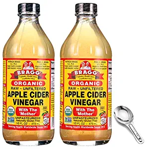 Bragg USDA Organic Raw Apple Cider Vinegar, With The Mother 16 Ounces Natural Cleanser, Promotes Weight Loss - Pack of 2 w/ Measuring Spoon