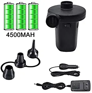 Electric Air Pump for Inflatables, Air Mattress Pump Rechargeable Battery Air Pump with 3 Nozzles for Airbed Boats Swimming Ring Inflatable Pool Toys Inflator Deflator 12.6V DC Adapter (1500mAH×3)