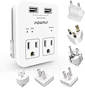 International Power Adapter, POWRUI Surge Protector Travel Adapter with 2 USB Ports & 2 US Outlets, Plug for Europe, UK, China, Australia, Japan, Fit for Laptop, Cell Phones (Not Voltage Converter)