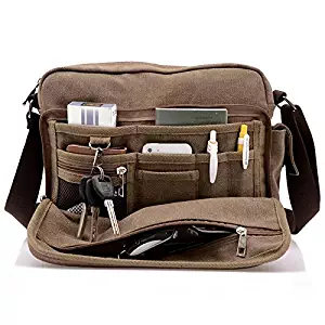 Topfox Men's Multifunctional Canvas Messenger Handbag Outdoor Sports Over Shoulder Crossbody Side Bag