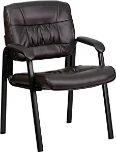 Flash Furniture Brown Leather Executive Side Reception Chair with Black Metal Frame