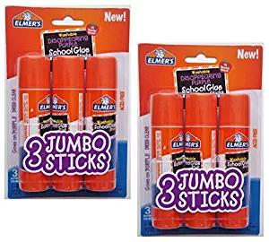 Elmers Jumbo Disappearing Purple School Glue Stick, 1.4 Ounce, 2 Packs of 3 Sticks, 6 Sticks Total