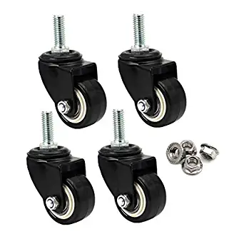 DGQ 1.5 Inch Swivel Stem Casters Non-Marking Polyurethane Wheels 350 Lbs with Diameter 3/8"- 16 x 1" Stem Thread and Nuts,Pack of 4