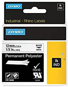 DYMO RhinoPRO Industrial-Strength Permanent Adhesive Fabric Label Tape, 1/2-inch, 18-foot Cassette, White (18483)