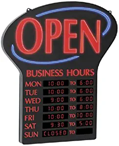 Newon LED Lighted Business"Open" Sign, Electronic Programmable Business Hours Sign with Flashing Effects, 23.4" x 20.4", Red/Black (6093)