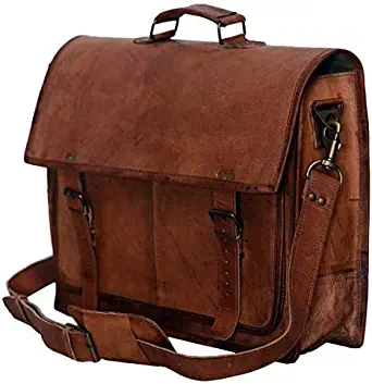 KPL leather Briefcase laptop messenger bag satchel for men and women (Fits 14" / 15.6") school college office bags